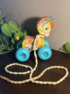 Vintage 1962 Fisher-price Patch Pony Pull Toy, Wooden Mid-century Nursery